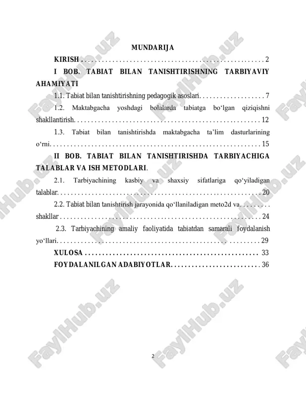 tabiat bilan tanishtirishning tarbiyaviy ahamiyati — PDF