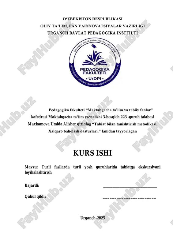 turli fasllarda turli yosh guruhlarida tabiatga ekskursiyani loyihalashtirish — PDF