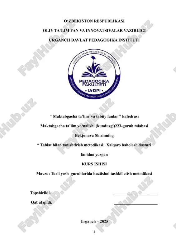 turli yosh guruhlarida kuztishni tashkil etish metodikasi — PDF