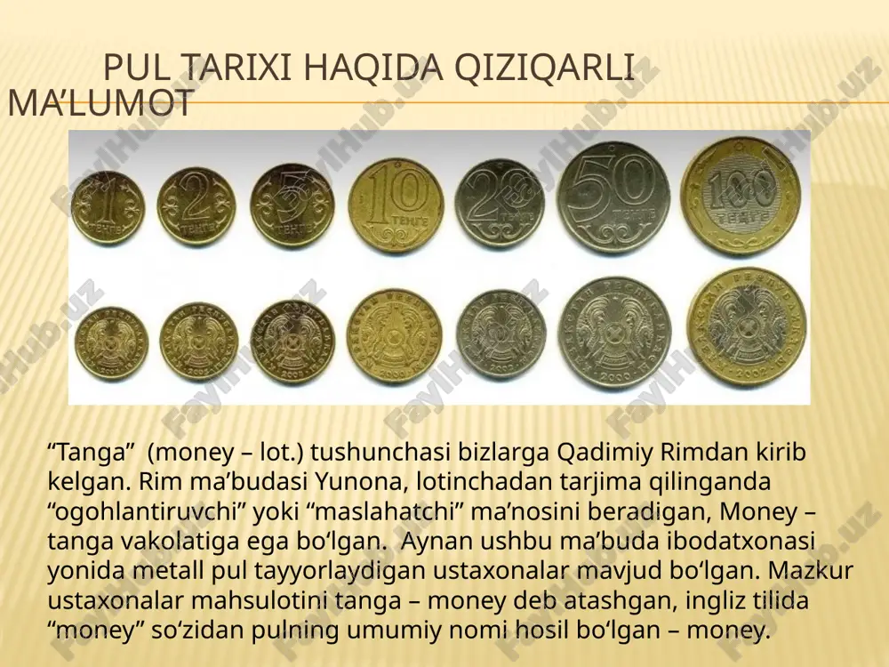 pul tarixi haqida qiziqarli ma’lumot — PPTX