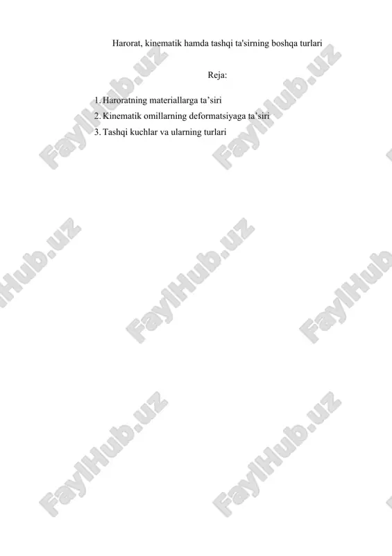 harorat, kinematik hamda tashqi ta'sirning boshqa turlari — DOCX