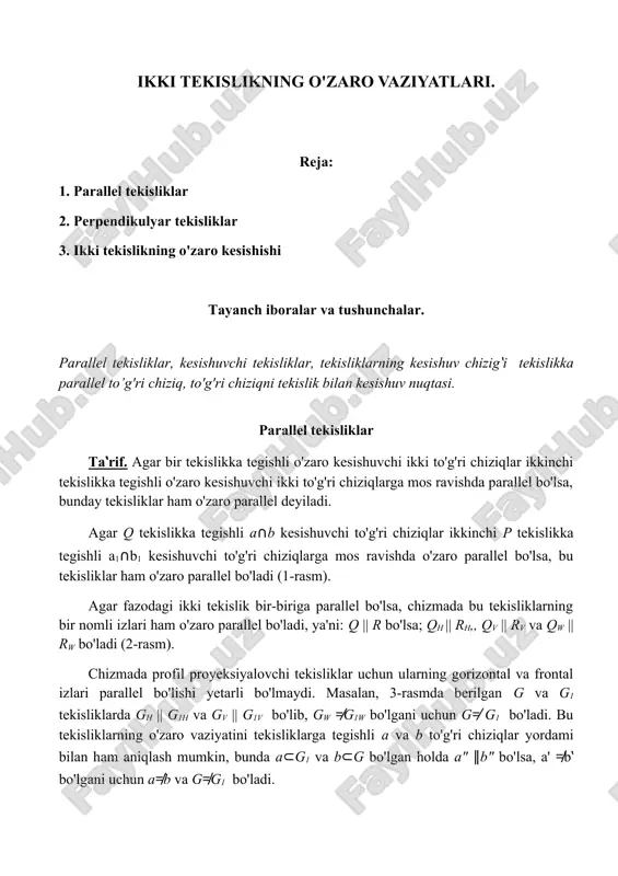 ikki tekislikning o'zaro vaziyatlari. — DOCX
