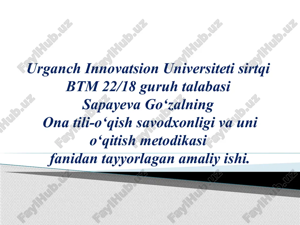 boshlang‘ich sinflarda epik asarlar ustida ishlash — PPTX