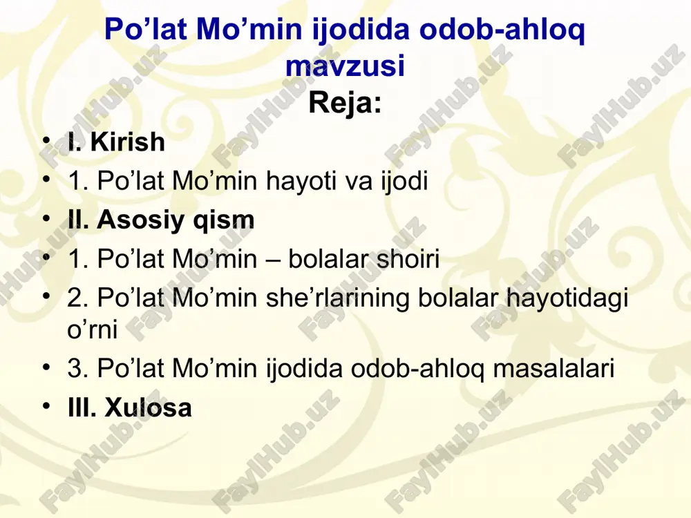po’lat mo’min ijodida odob-ahloq mavzusi — PPT