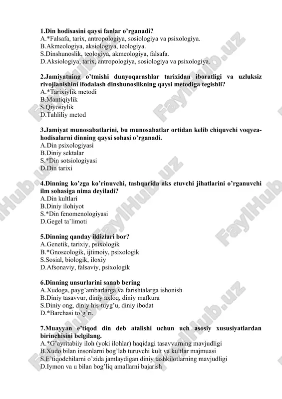 dinshunoslik fanlari — DOCX