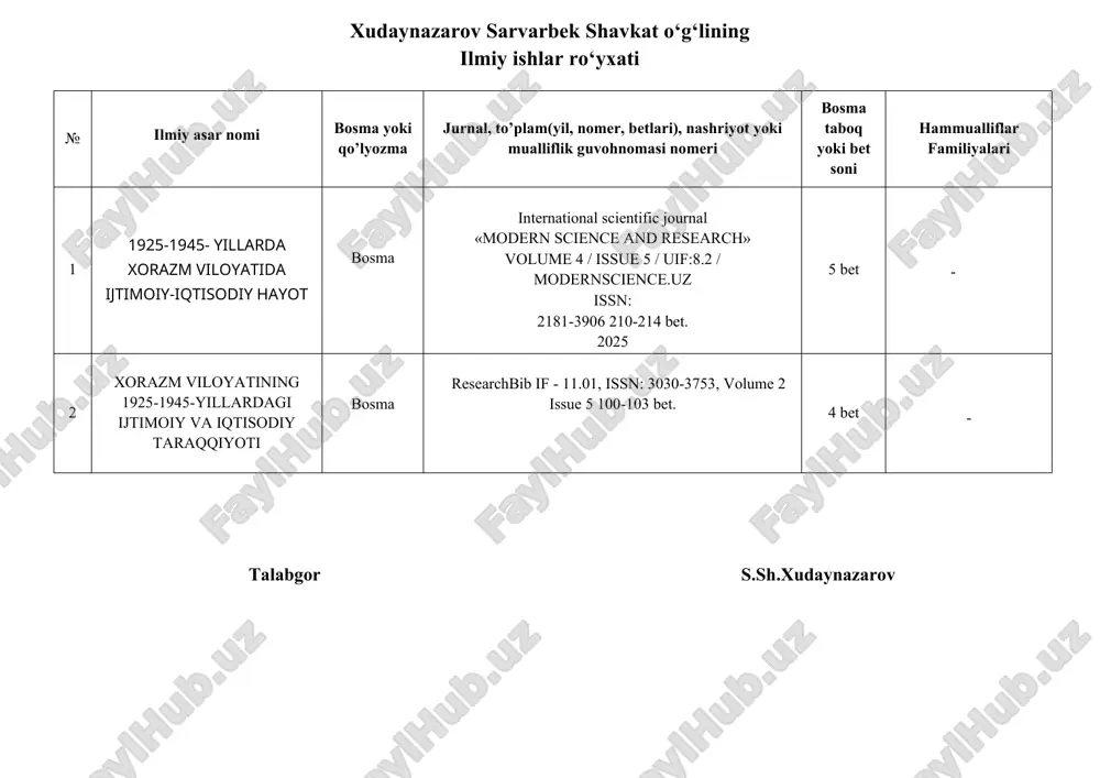 maqolalar ro'yxati jadval na'muna — DOCX