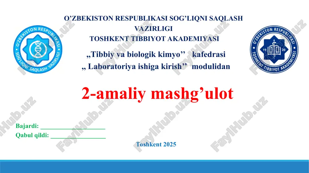 2. klinik-diagnostik laboratoriyada xavfsiz ishlash qoidalari. taqdimot 23 bet. — PPT
