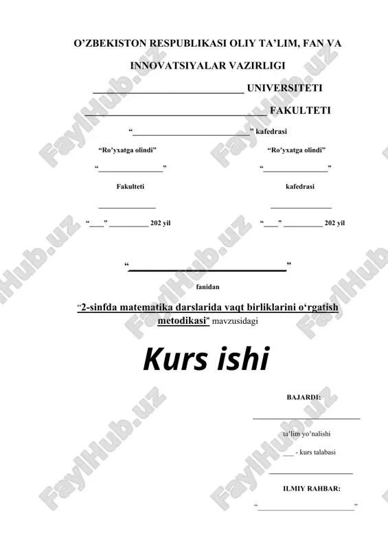 2-sinfda matematika darslarida vaqt birliklarini o`rgatish metodikasi — DOCX