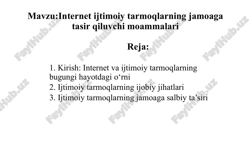 internet ijtimoiy tarmoqlarning jamoaga tasir qiluvchi moammalari — PPTX