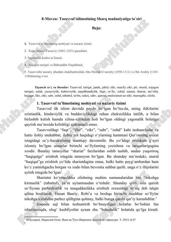 tasavvuf ta'limoti sharq madaniyatiga ta'siri — DOCX