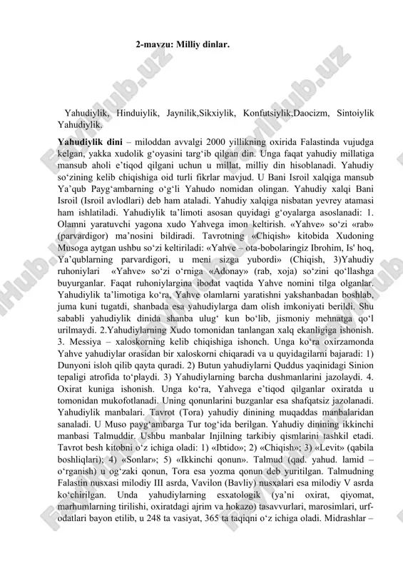 dinlar (yahudiylik, hinduiylik, jayniylik, sikxiylik) — DOCX