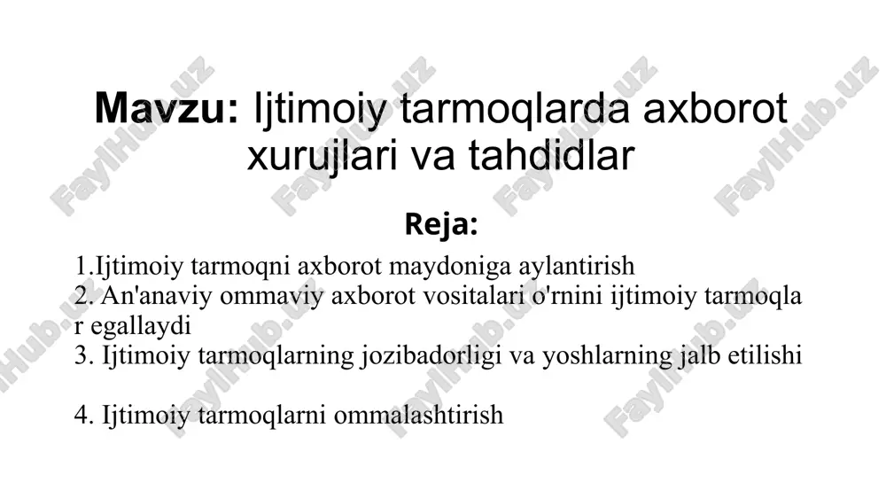 ijtimoiy tarmoqlarda axborot xurujlari va tahdidlar — PPTX