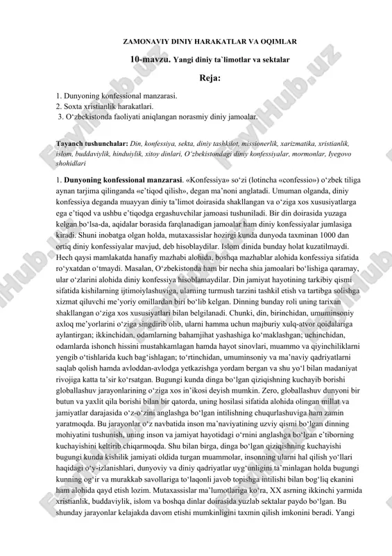zamonaviy diniy harakatlar va oqimlar — DOCX