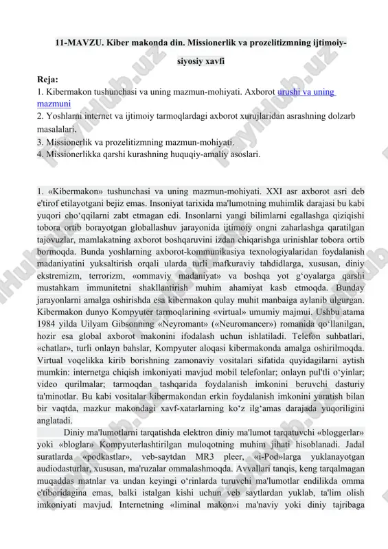 kiber makonda din va global tarmoq — DOCX