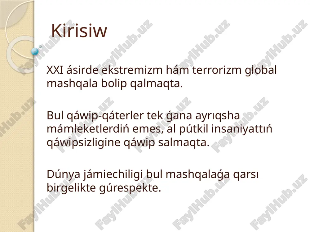 ekstremizm hám terrorizmge qarsı gúresiw — PPTX