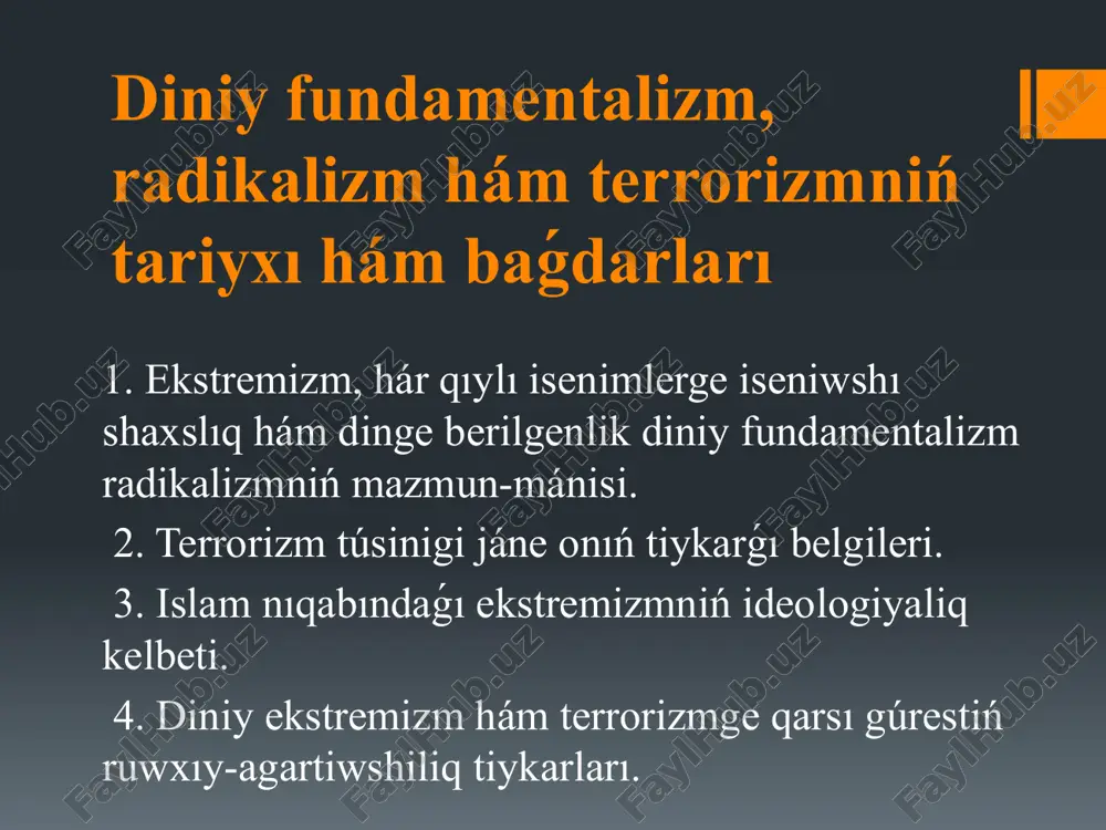diniy fundamentalizm, radikalizm hám terrorizm — PPTX
