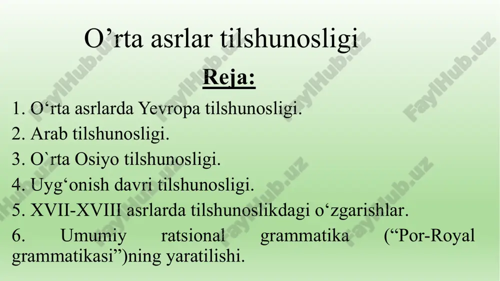o’rta asrlar tilshunosligi — PPTX