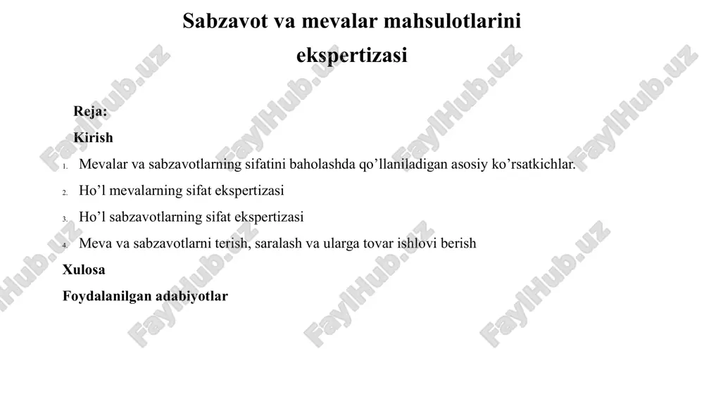 sabzavot va mevalar mahsulotlarini ekspertizasi — PDF
