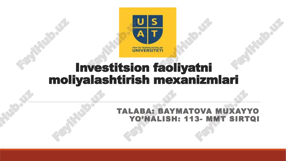 investitsion faoliyatni moliyalashtirish mexanizmlari — PPTX