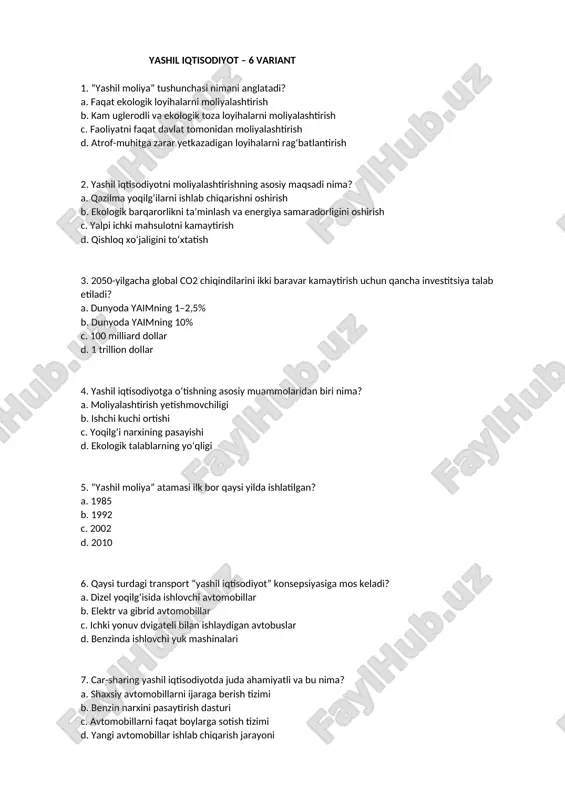 yashil iqtisodiyot – 6 variant — DOCX