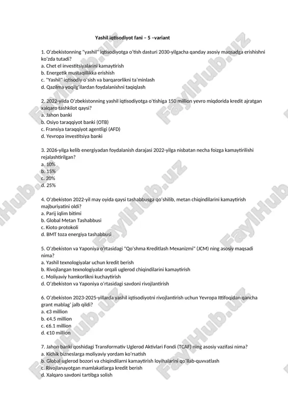 yashil iqtisodiyot fani – 5 –variant — DOCX