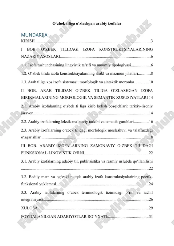 o‘zbek tiliga o‘zlashgan arabiy izofalar — DOCX