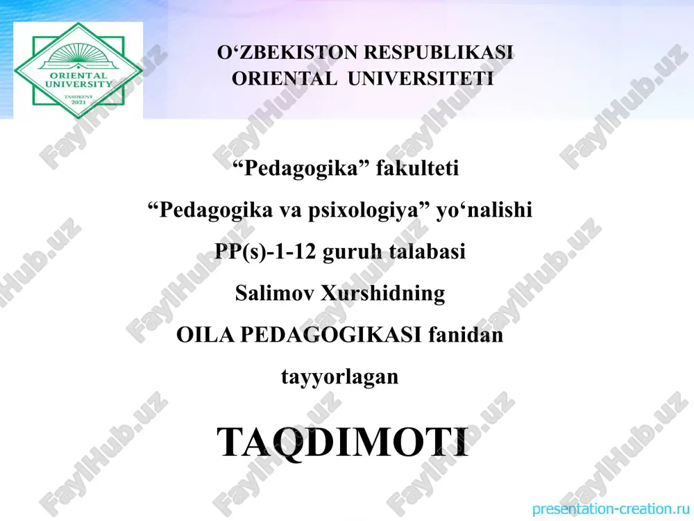 xorijada oila pedagogikasi fanining rivojlanishi tarixi — PPTX