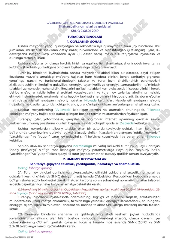 turar joy binolari shaharsozlik normalari va qoidalari — PDF