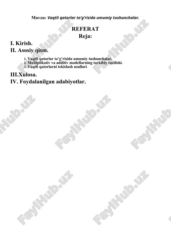 vaqtli qatorlar to’g’risida umumiy tushunchalar. — DOCX