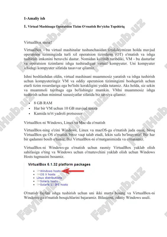 virtualboxda virtual mashina yaratish — DOCX