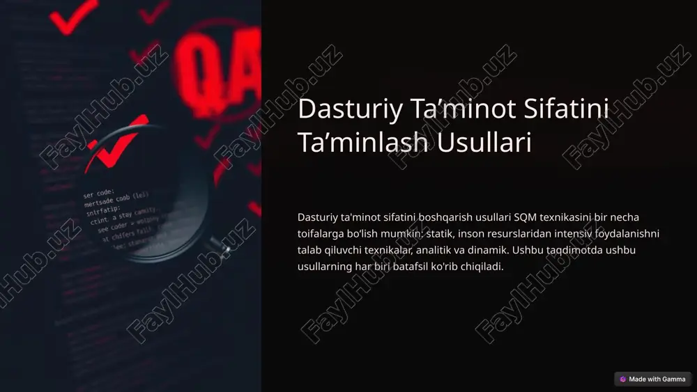dasturiy ta’minot sifatini ta’minlash usullari — PPTX