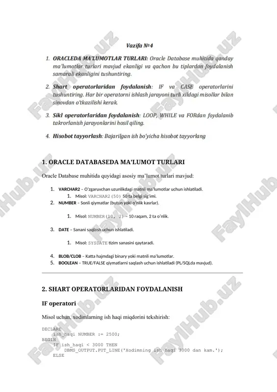 oracle databaseda ma’lumot turlari — DOCX