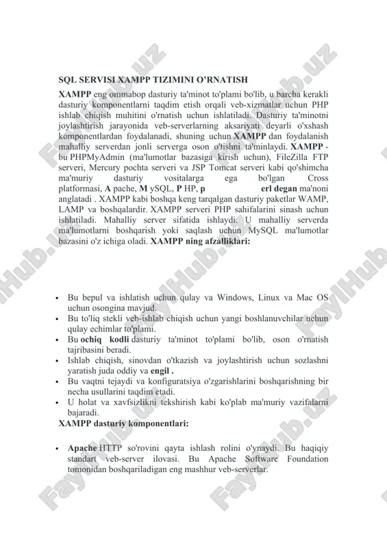 sql servisi xampp tizimini o’rnatish — DOCX