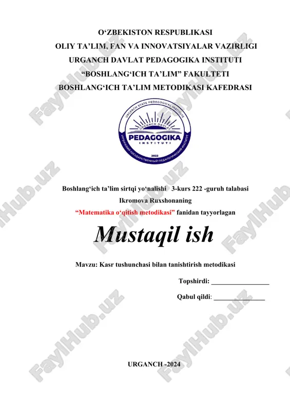 kasr tushunchasi bilan tanishtirish metodikasi — DOCX
