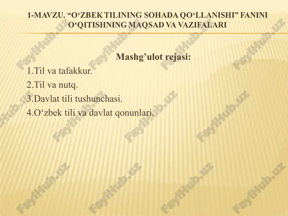 o‘zbek tilining sohada qo‘llanishi” fanini o‘qitishning maqsad va vazifalari — PPT