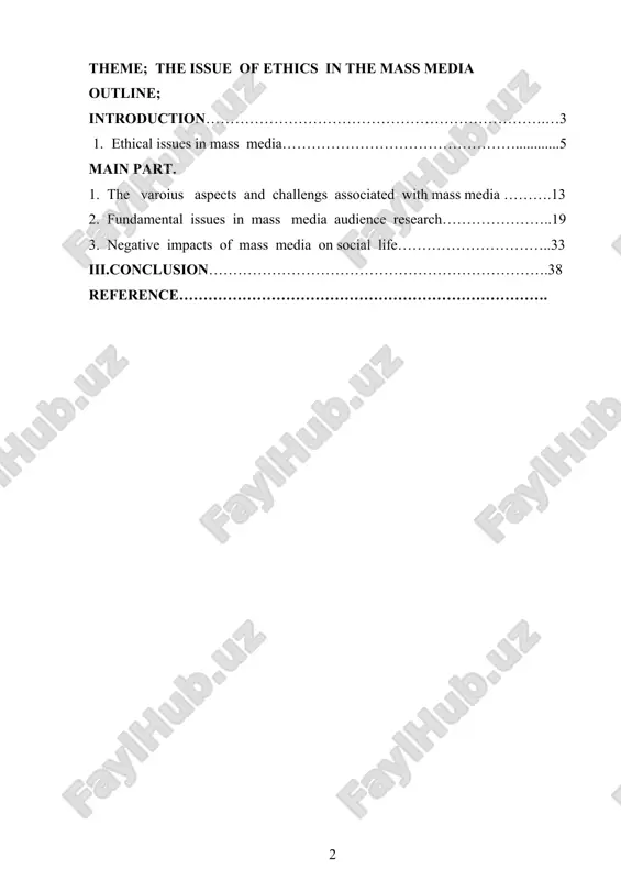 the issue of ethics in the mass media — DOCX