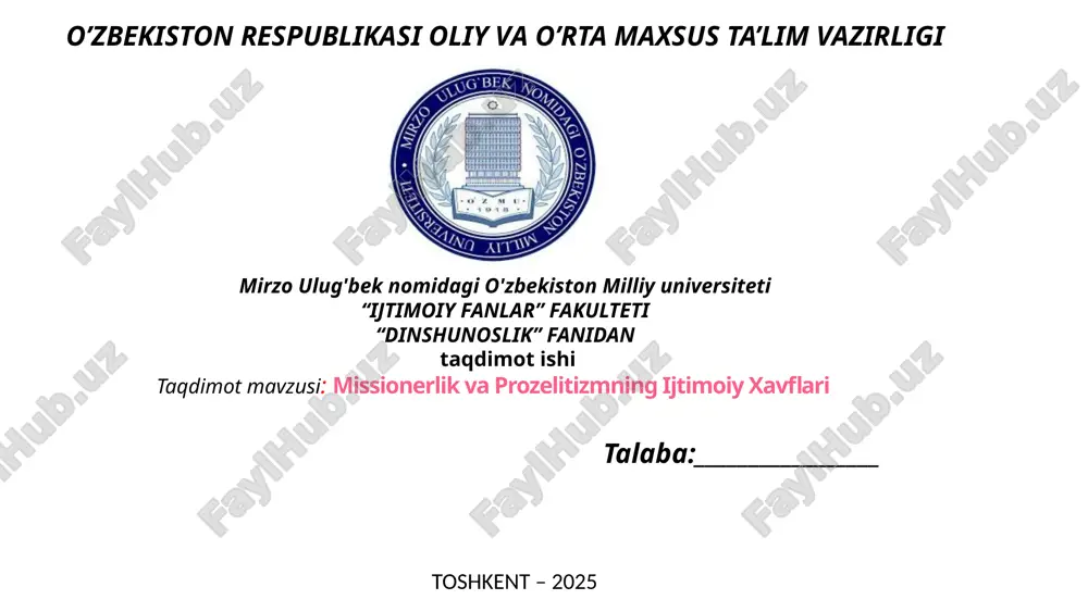 missionerlik va prozelitizmning ijtimoiy xavflari — PPTX