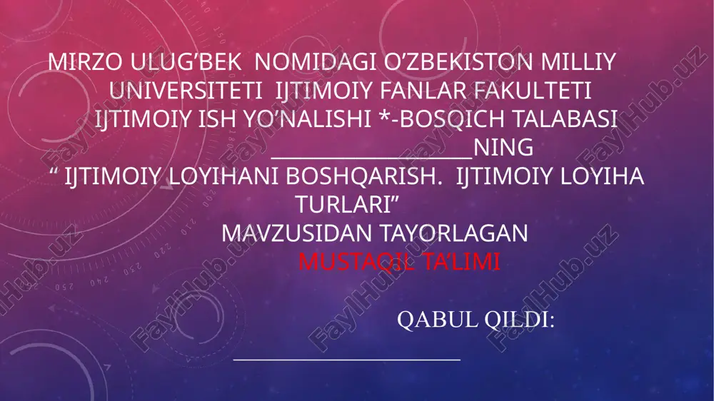ijtimoiy loyihani boshqarish.  ijtimoiy loyiha turlari — PPTX