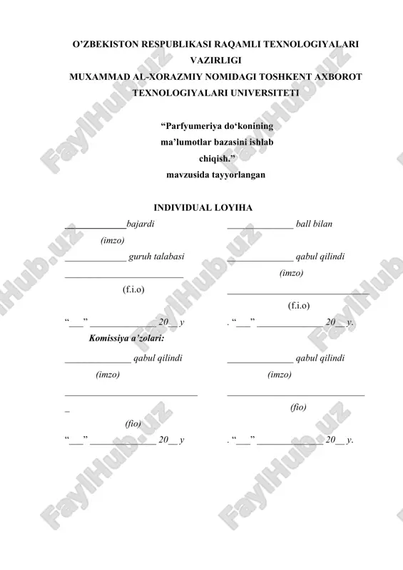 parfyumeriya do‘konining ma’lumotlar bazasini ishlab chiqish — DOCX