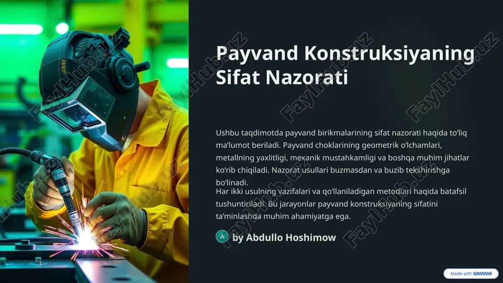 payvand konstruksiyaning sifat nazorati — PPTX
