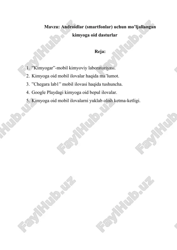 androidlar (smartfonlar) uchun mo’ljallangan kimyoga oid dasturlar — DOCX