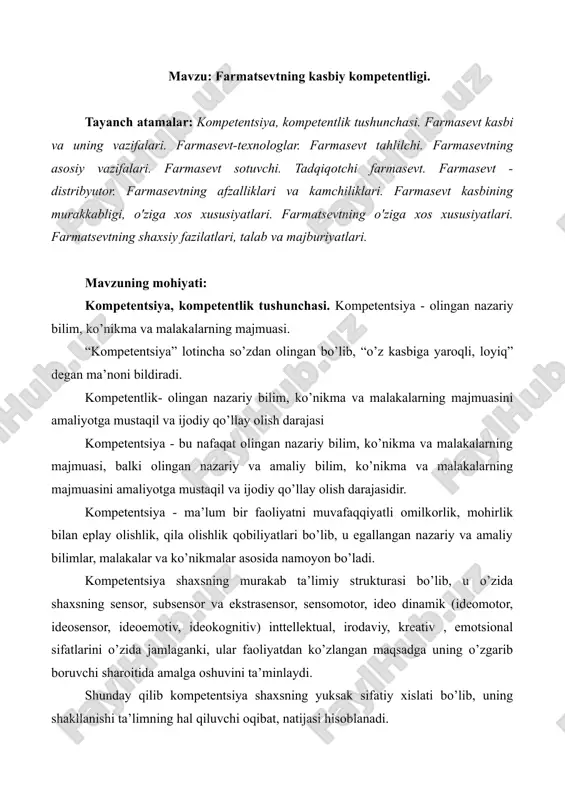 farmatsevtning kasbiy kompetentligi. amaliy mashgulot 7 bet — DOC
