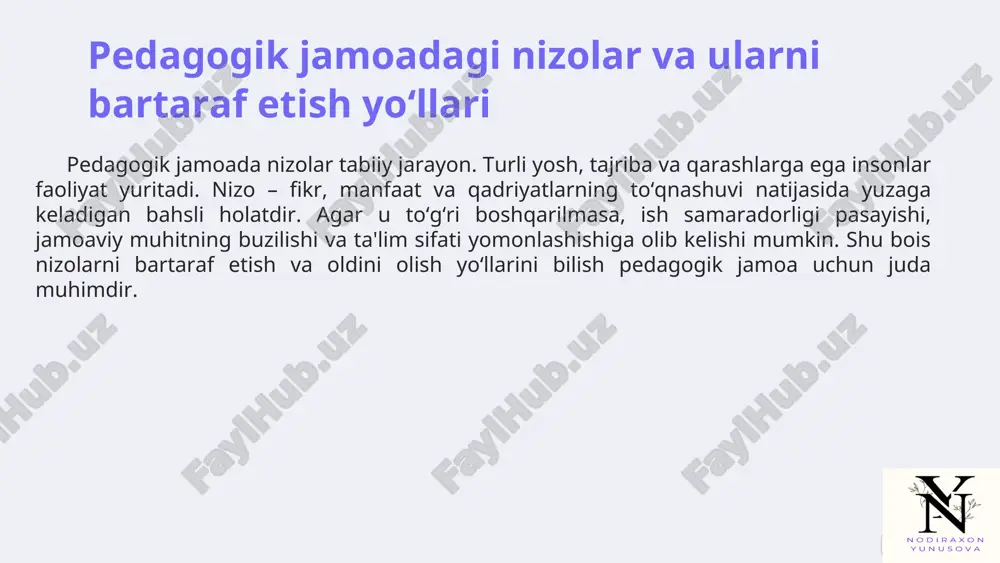 pedagogik jamoadagi nizolar va ularni bartaraf etish yo‘llari — PPT