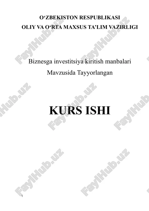 biznesga investitsiya kiritish manbalari — DOCX