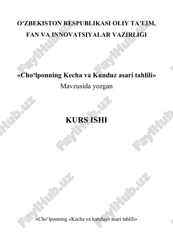choʻlponning kecha va kunduz asari tahlili — DOCX