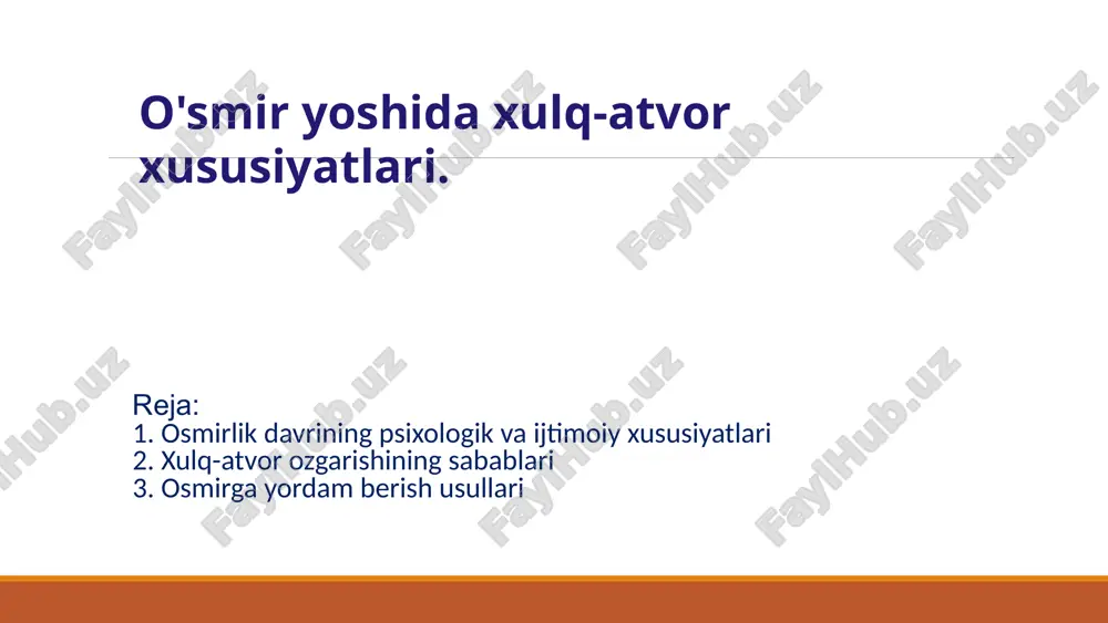 o'smir yoshida xulq-atvor xususiyatlari. — PPTX