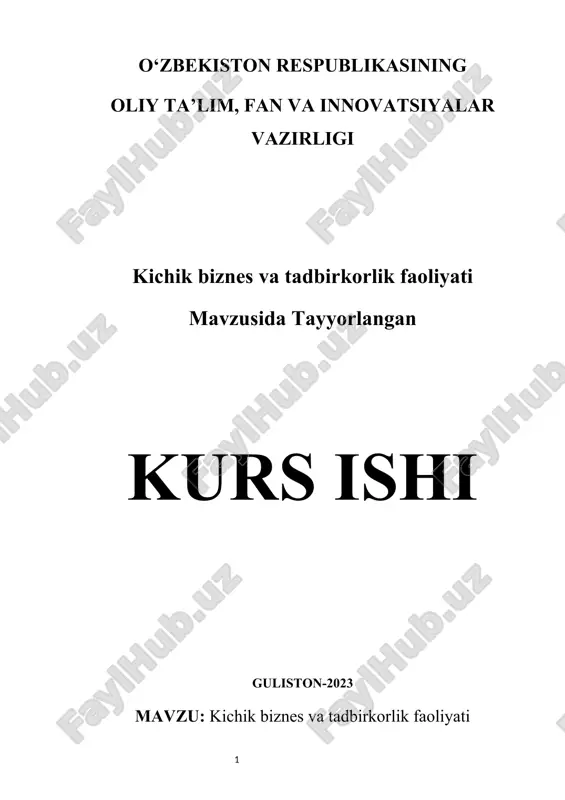 kichik biznes va tadbirkorlik faoliyati — DOCX