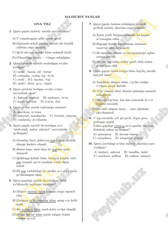 majburiy fanlar — PDF