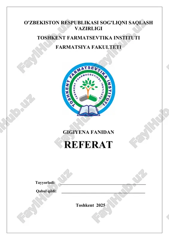 ish joyida uchraydigan kimyoviy ta’sirlar va ularni gigiyenik baholash. ish joyida uchraydigan zararli ta’sirlarni gigiyenik me’yorga (reglamentlash) keltirish (pdk, pdu, pdd). referat 16 bet. — DOC