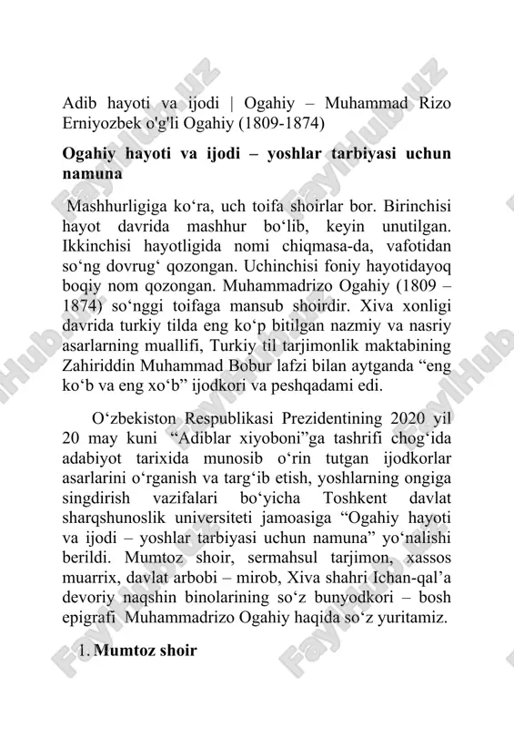muhammadrizo ogahiy hayoti va ijodi — DOCX